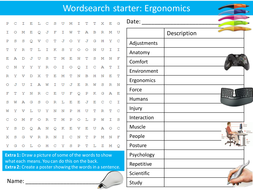 Design Technology Ergonomics Starter Activities Wordsearch Anagrams