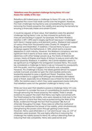A Level History Tudor Essay Example