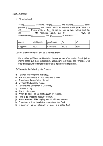 year 7 french homework booklet