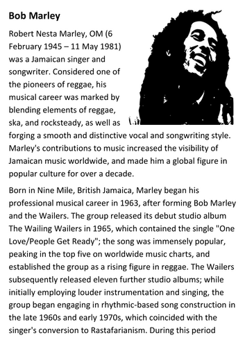 Bob Marley Handout