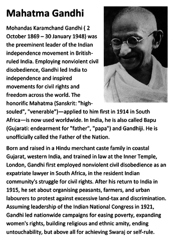 Mahatma Gandhi Handout