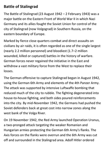 Battle of Stalingrad Handout