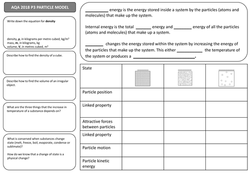 new 2018 AQA GCSE Physics / Trilogy Science P3 Particle model of matter ...