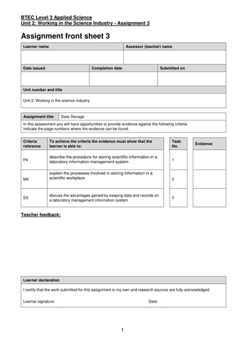 assignment brief applied science