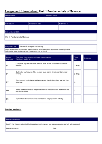 BTEC Applied Science Unit 1 assignment 1 Chemistry resources