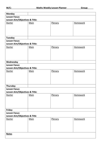 English & Maths Weekly Lesson Planner 