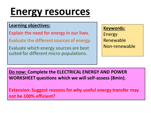 NEW SPEC AQA - Renewable and non-renewable energy sources | Teaching ...