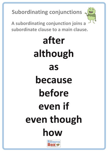 Subordinating conjunctions poster 2 | Teaching Resources