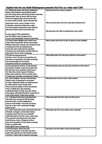 FRIAR LAURENCE REVISION LESSON: ROMEO AND JULIET FOR GCSE 9-1