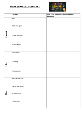 7Ps of the marketing mix worksheets | Teaching Resources