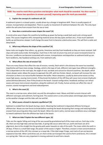 AQA A Level Geography Coasts Exam Questions: What mark would you give