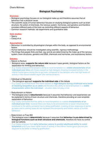 Psychology AS Level: Biological Approach