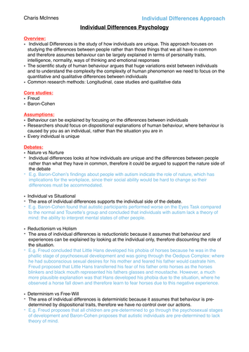 Psychology AS Level: Individual Differences Approach