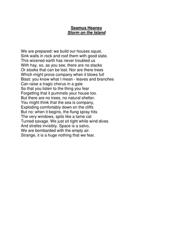 Seamus Heaney's 'Storm on the Island' | Teaching Resources