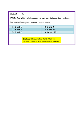 Find half way between two numbers - Year 3 /4 KS2 Maths