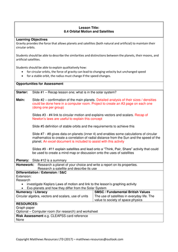 GCSE Science / Physics / Astronomy (AQA P8) Orbital Motion & Satellites ...