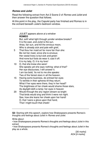 romeo and juliet gcse essay questions