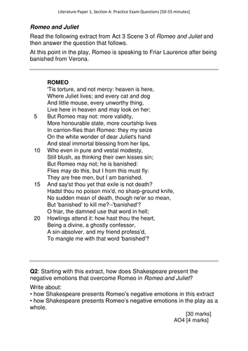 Romeo and Juliet GCSE Exam Question Pack: 21 practice tasks with ...