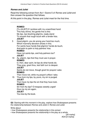 romeo-and-juliet-gcse-exam-question-pack-21-practice-tasks-with