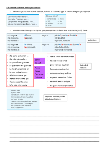 Y10 SPANISH VIVA WRITING REVISION M2