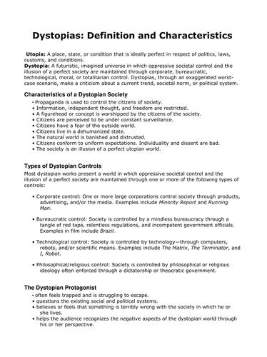 Dystopian Writing Anthology Of Extracts With Creative Writing Tasks Teaching Resources