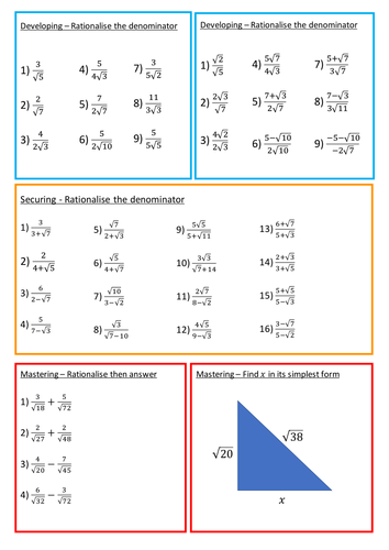 Rationalising The Denominator Worksheet With Answers