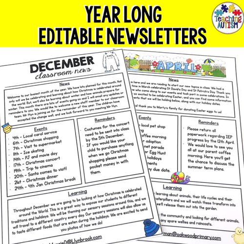 Editable Newsletter Templates For The Year Teaching Resources