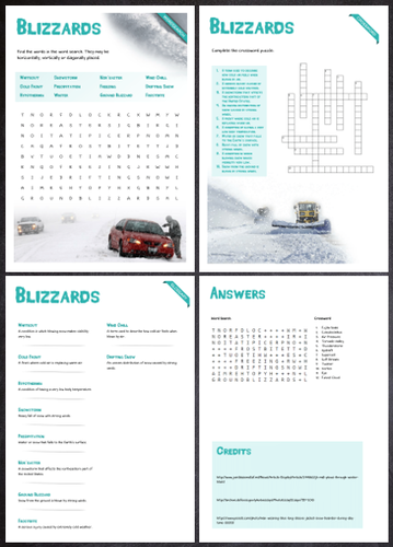 Blizzards Puzzles Glossary Teaching Resources