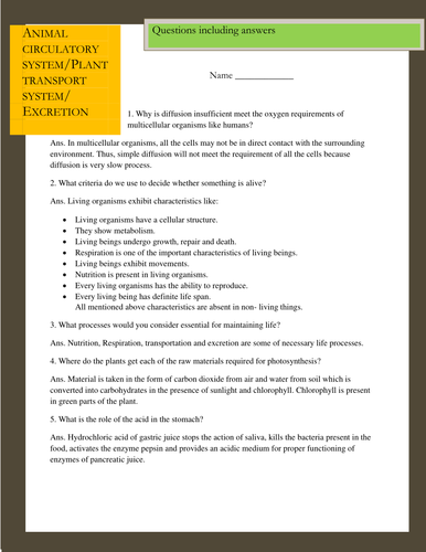 Animal circulatory system and plant transportation