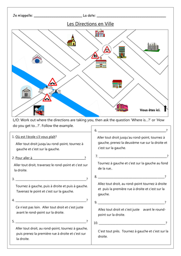 FRENCH - Directions and traffic signs - Worksheets | Teaching Resources