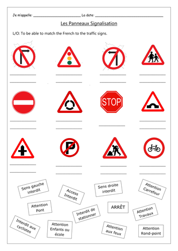 FRENCH - Directions and traffic signs - Worksheets | Teaching Resources