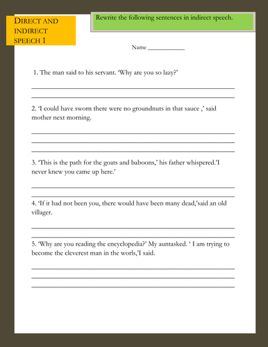 direct and indirect speech liveworksheets grade 6