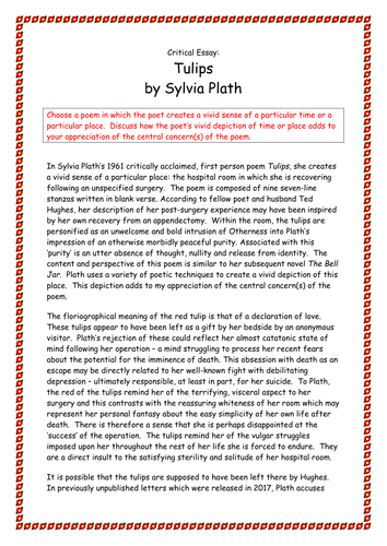 A grade Higher English level critical essay on Sylvia Plath's poem 'Tulips'