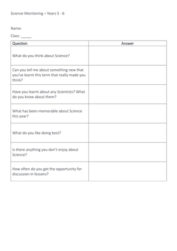 Pupil Questionaires - Science Coordinator's review | Teaching Resources