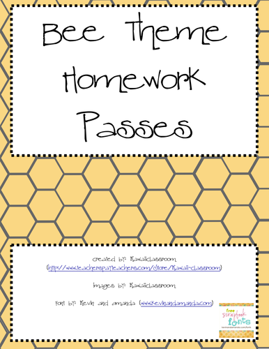 Bee Theme Homework Pass Teaching Resources