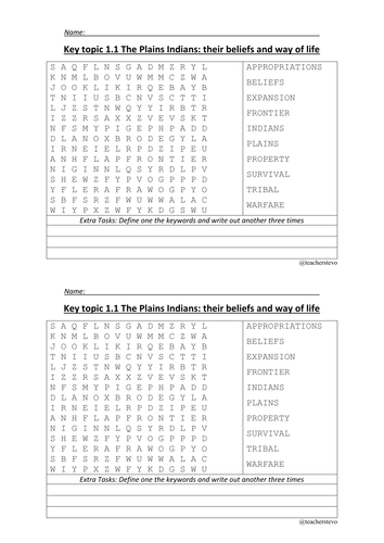 American West FREE GCSE Wordsearch 1.1