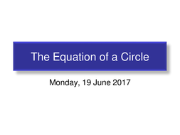 Circle Centre (0,0) Radius R 