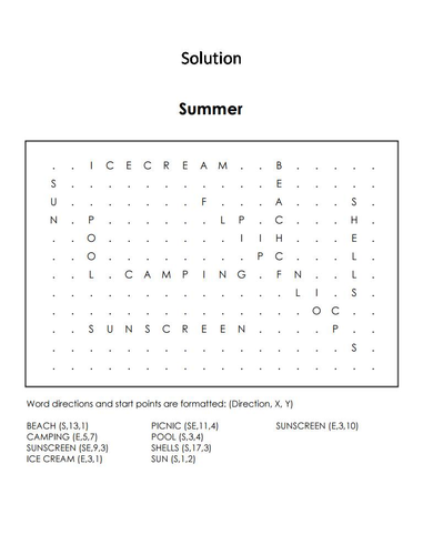 summer word search teaching resources