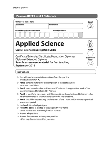 BTEC 2016 Nationals Level 3 Applied Science Unit 3 Science Skills ...