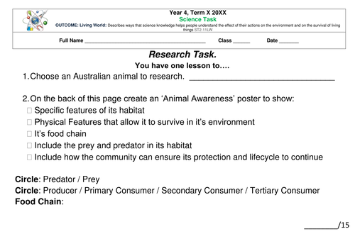 Science Task: Research Activity - Animal Protection