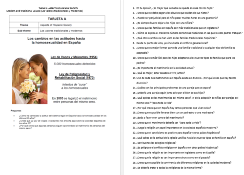 Spanish A Level Paper 3 (speaking test) support booklet - UPDATED