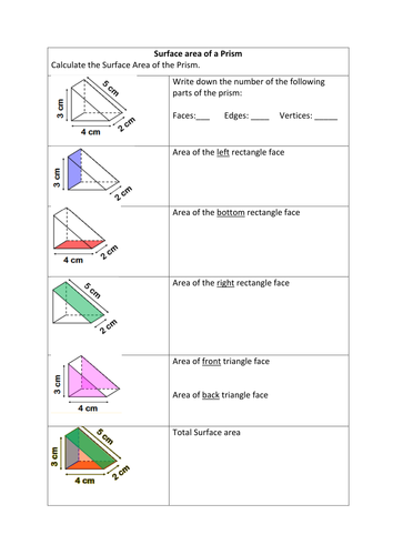 triangular prism surface area worksheet