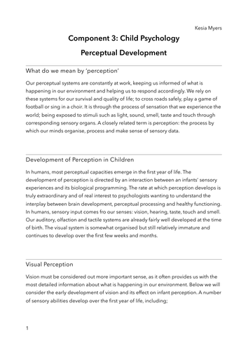 OCR PSYCHOLOGY APPLICATION CHILD - PERCEPTUAL DEVEL. (A LEVEL)