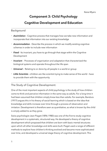 OCR PSYCHOLOGY APPLICATIONS CHILD - COGNITIVE DEVEL. ON EDUCATION. (A LEVEL)