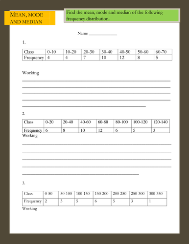 Mean, median and mode worksheet