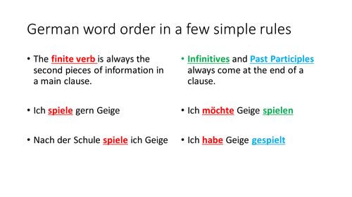 A simple colour coded guide to German word order