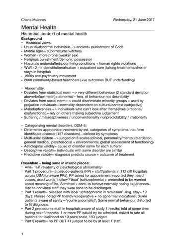 OCR Psychology A level: Component 3 Summary of Mental Health