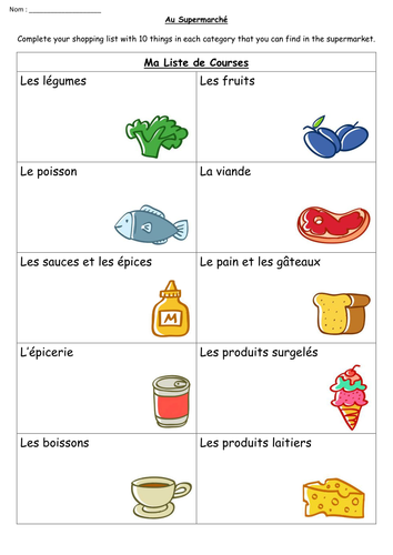 French Food Vocabulary : Internet Shopping List | Teaching Resources