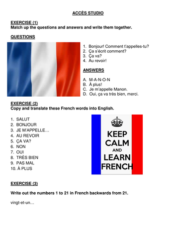 what is french for my homework