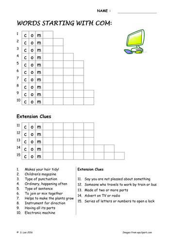 Word work :  "COM" AND "CON" worksheets